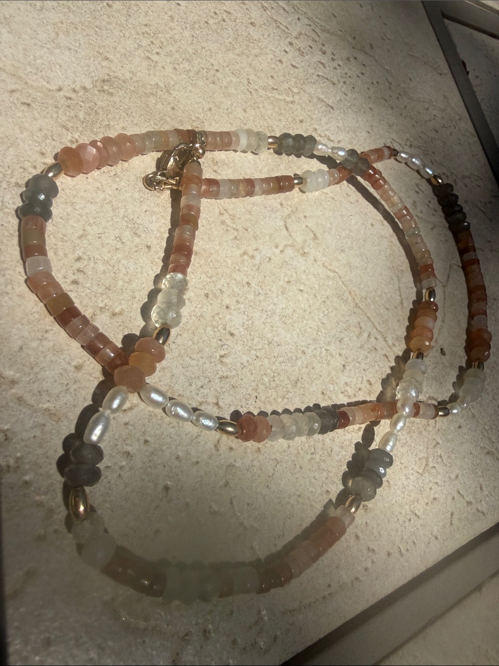 Multi gems rondelle Beaded Necklace with seed pearls 925 vermeil crystals agate